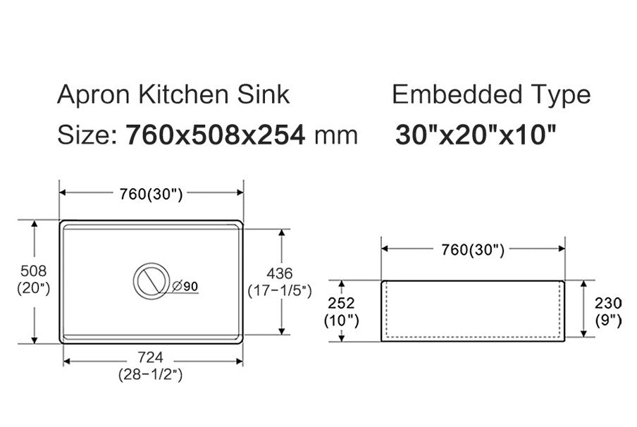 Lukka  | 760mm Orta Fine Fireclay Farmhouse Sink With Work Station