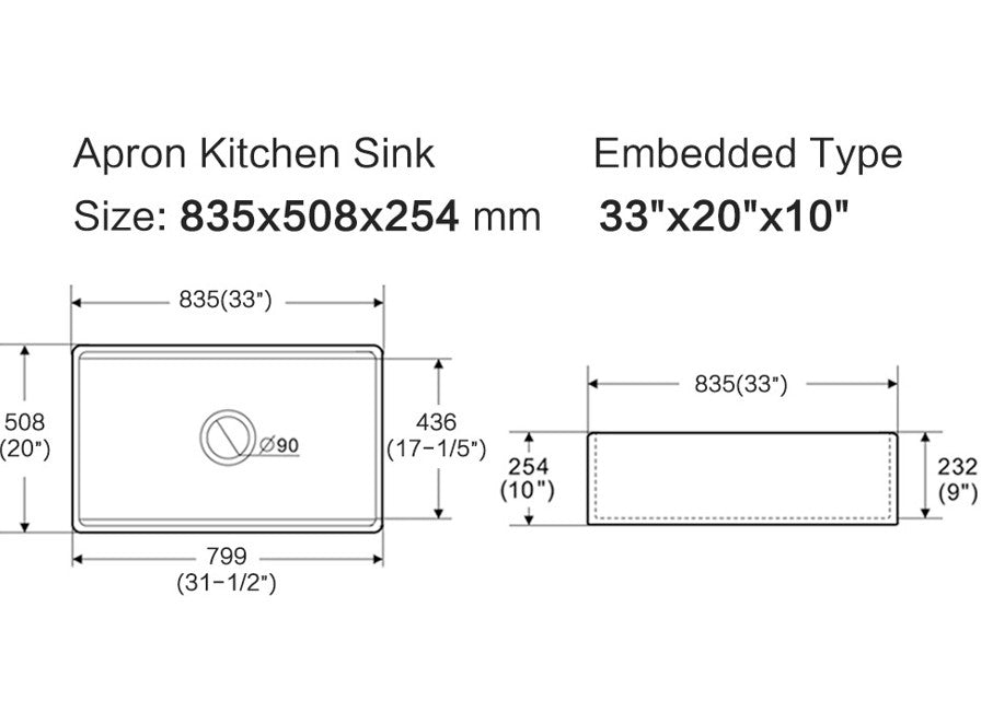 835mm Orta Fireclay Buttler Workstation Sink
