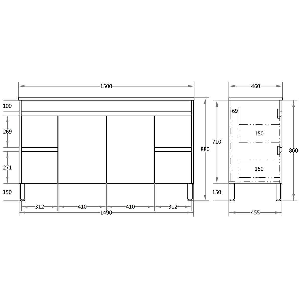 Stella Oak 1500mm Double Bowl Floor Standing Vanity
