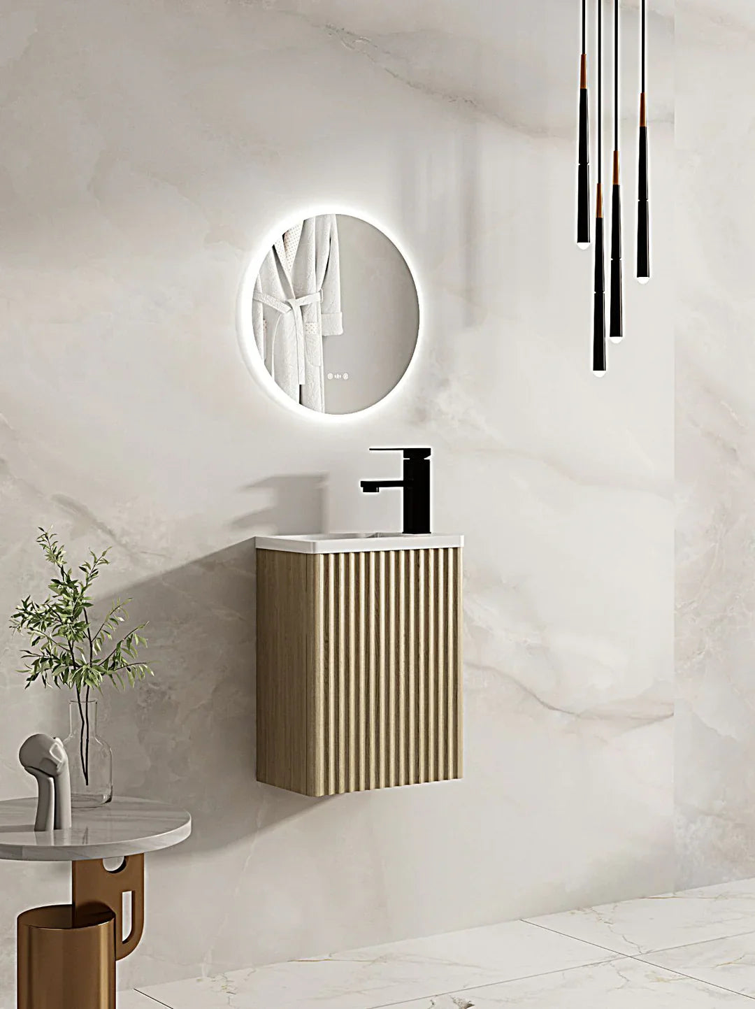 Rhea Fluted 400mm Wall-Hung Cabinet - Natural Oak