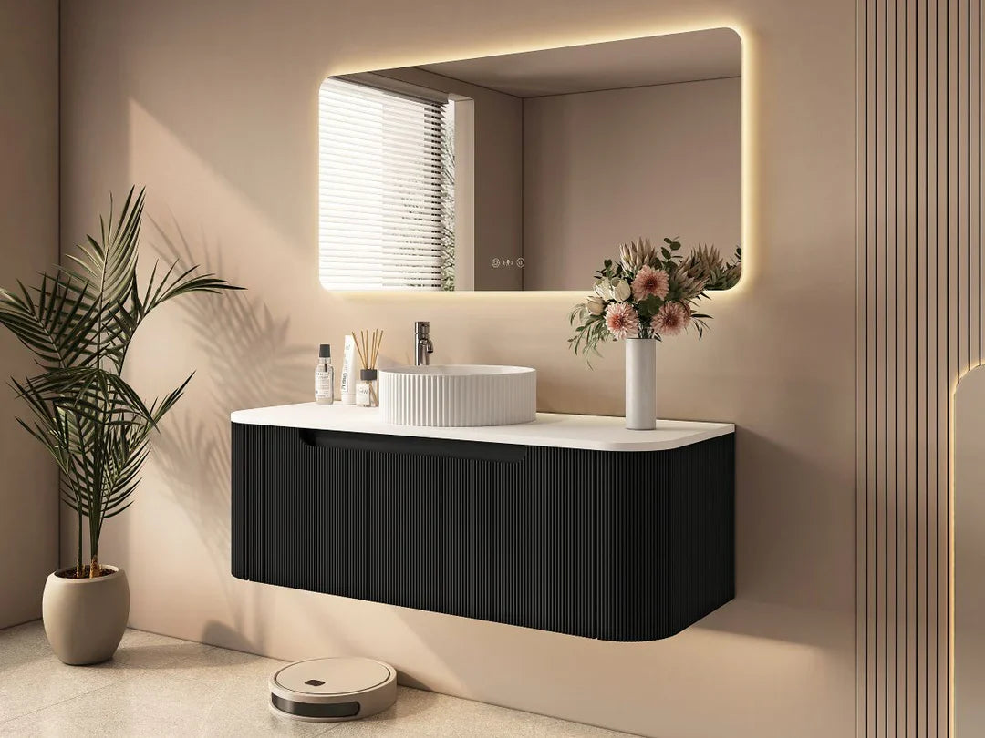 Rome 1200mm Fluted Matte Black Wall-hung Vanity