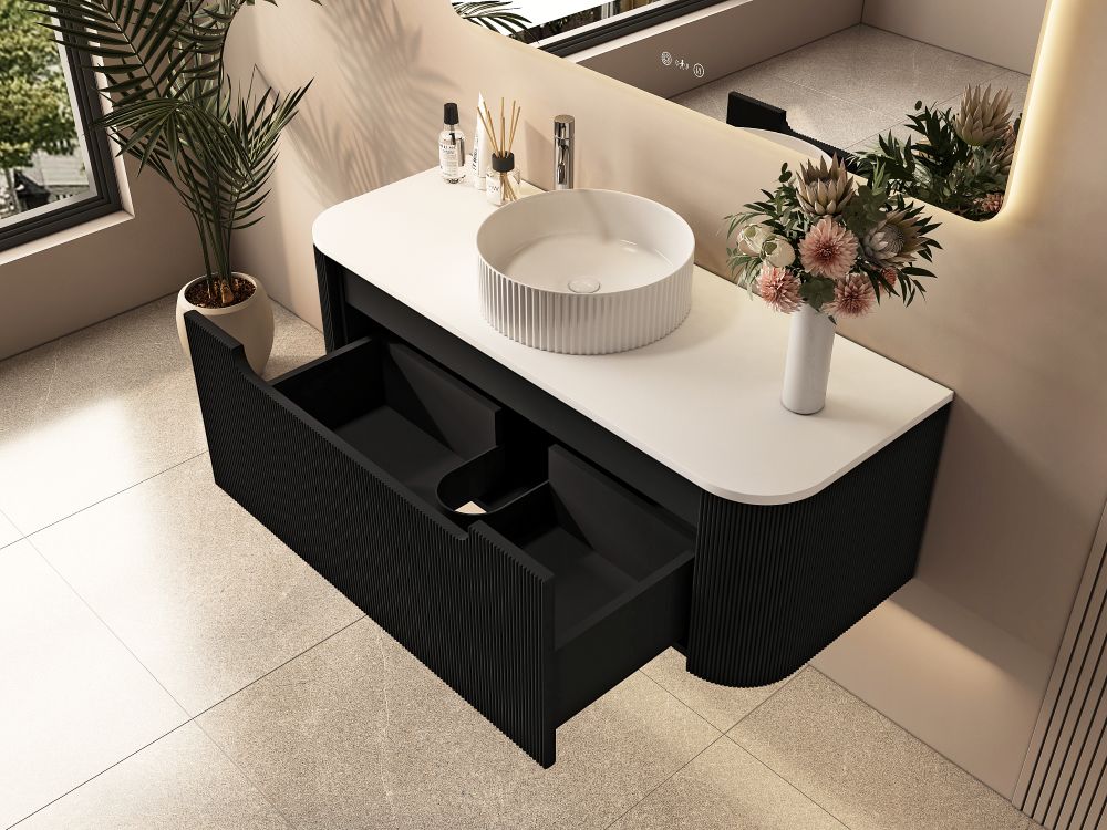 Rome 1200mm Fluted Matte Black Wall-hung Vanity