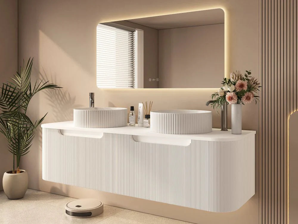 Rome 1500mm Fluted Matte White Wall-hung Vanity