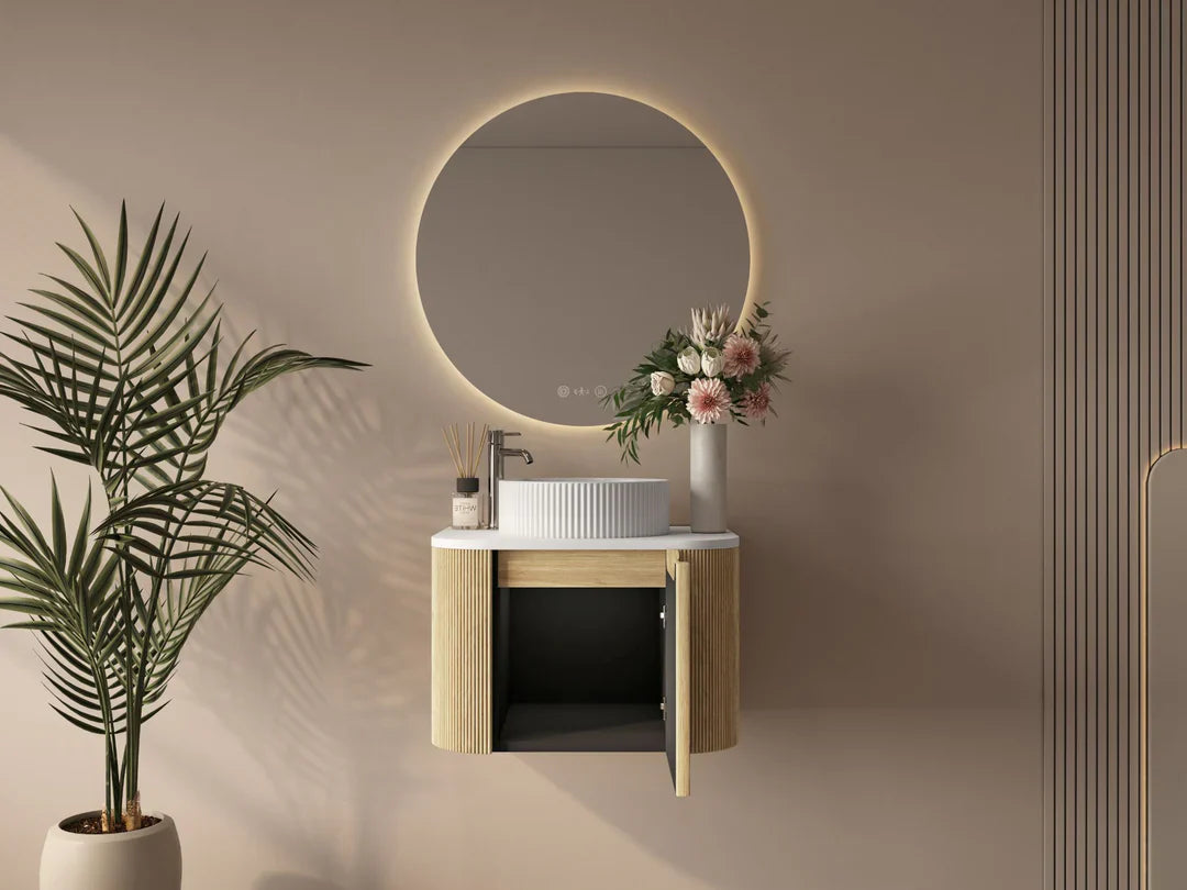 Rome 600mm Fluted Wall-hung Vanity Bur Oak