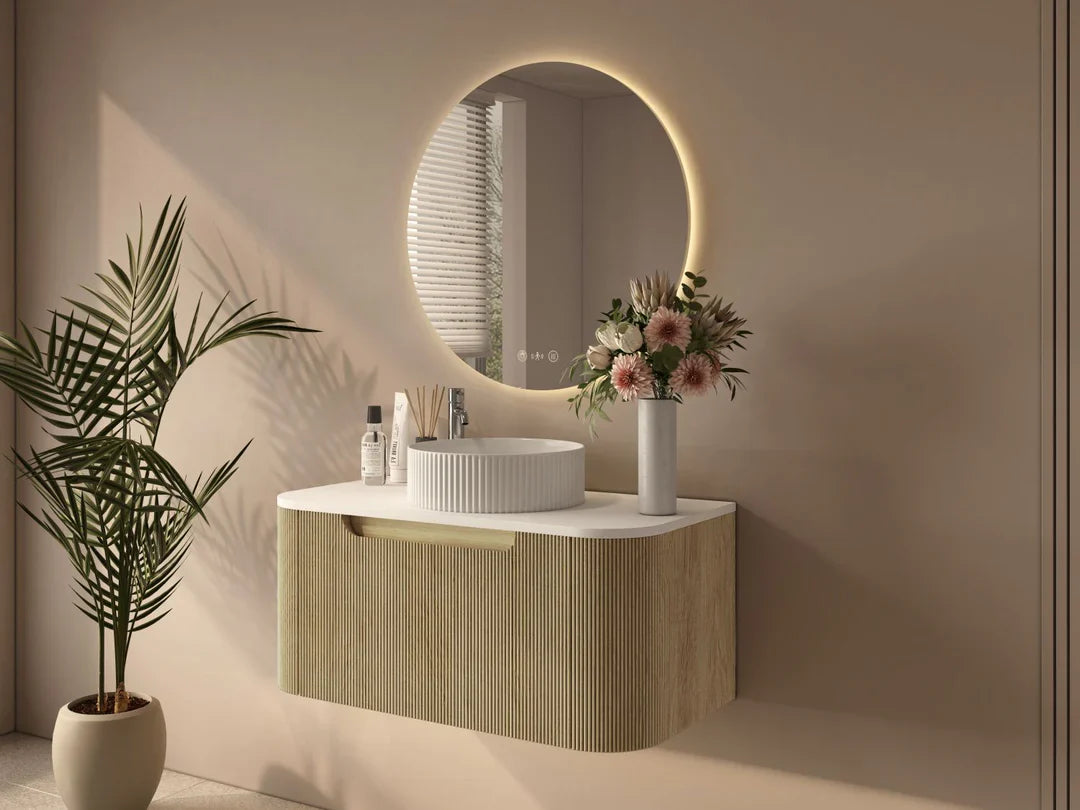 Rome 900mm Fluted Wall-hung Vanity Bur Oak