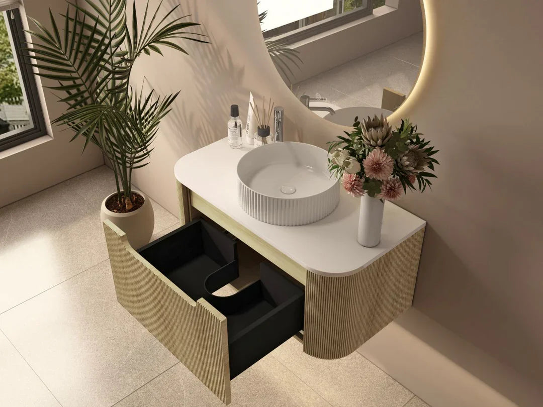 Rome 900mm Fluted Wall-hung Vanity Bur Oak