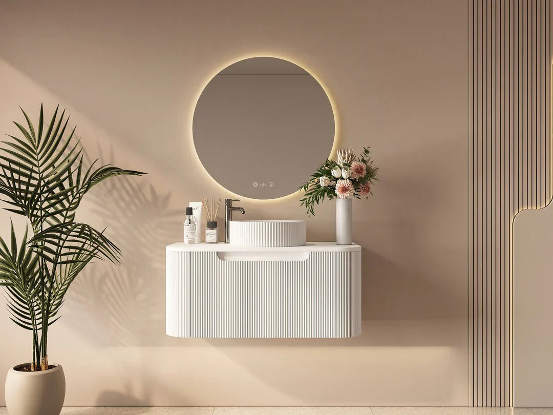 Rome 900mm Fluted Matte White Wall-hung Vanity