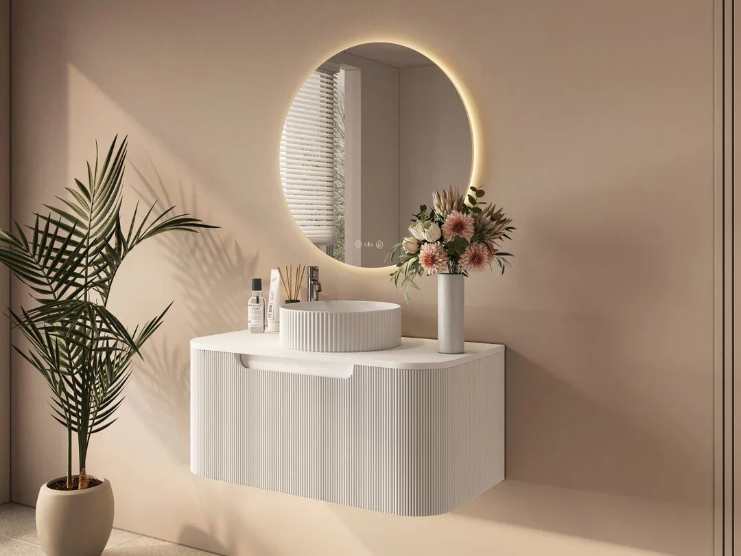 Rome 900mm Fluted Matte White Wall-hung Vanity