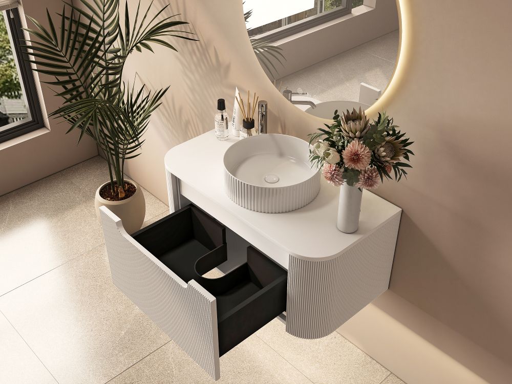 Rome 900mm Fluted Matte White Wall-hung Vanity