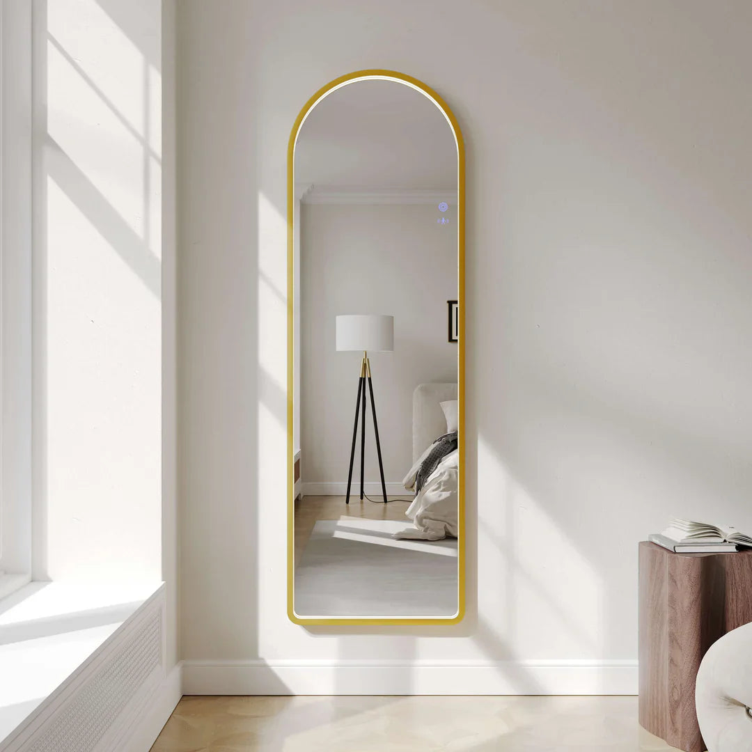 Brushed Gold 500×1600mm Saga Freestanding LED Arch Mirror