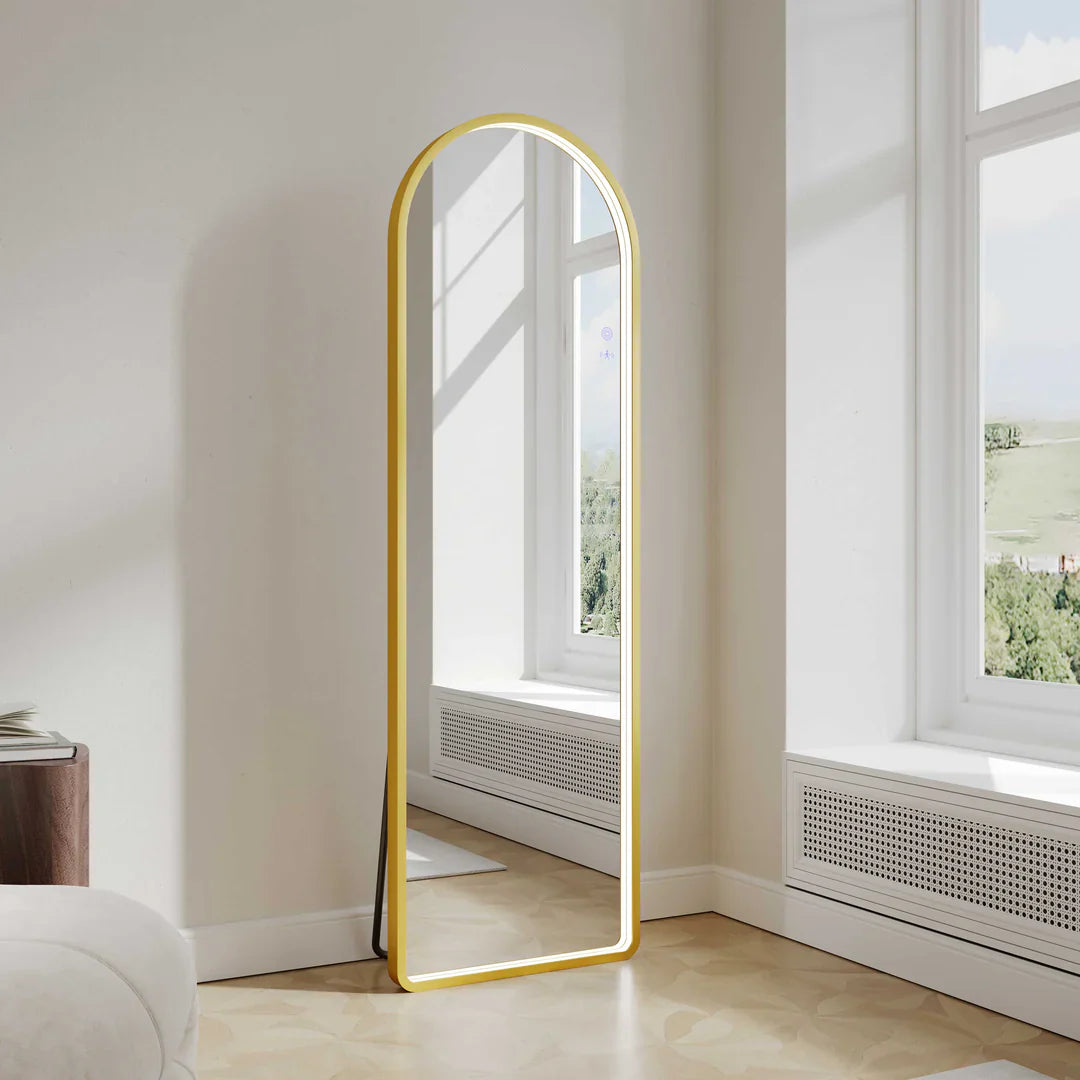 Brushed Gold 500×1600mm Saga Freestanding LED Arch Mirror