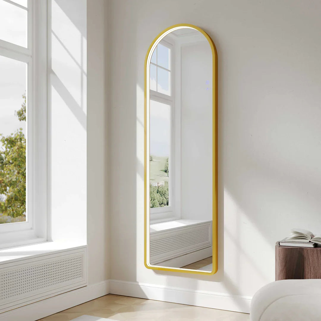 Brushed Gold 500×1600mm Saga Freestanding LED Arch Mirror