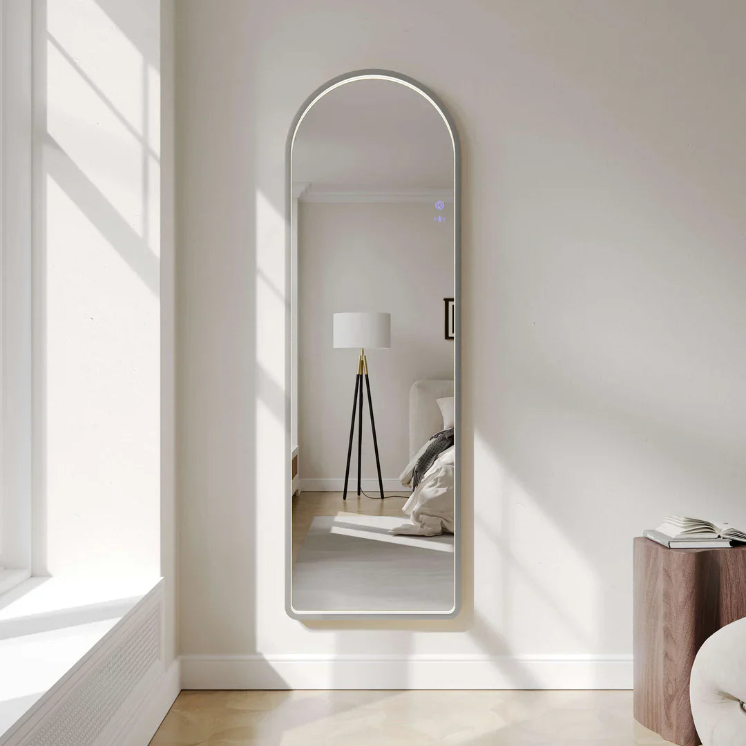 Brushed Nickel 500×1600mm Saga Freestanding LED Arch Mirror