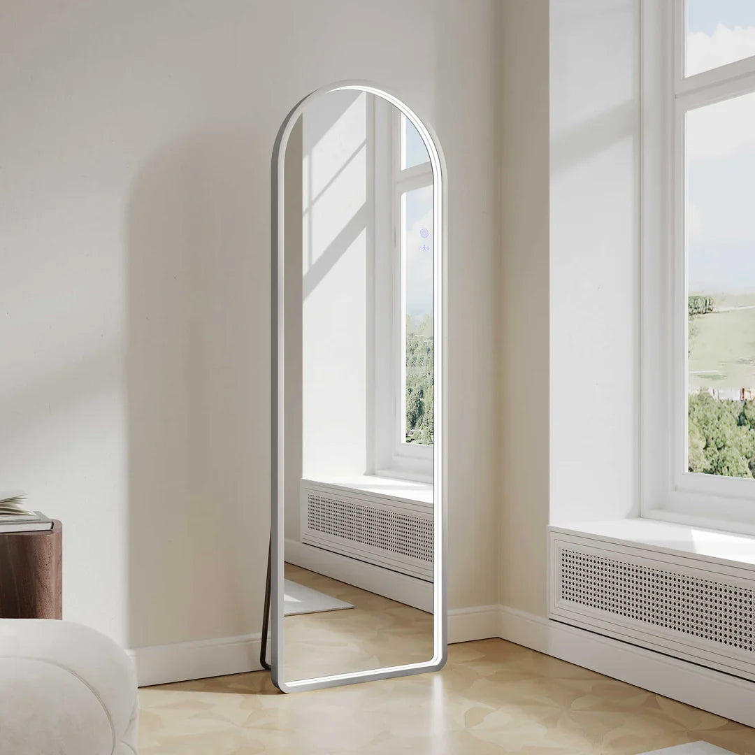 Brushed Nickel 500×1600mm Saga Freestanding LED Arch Mirror