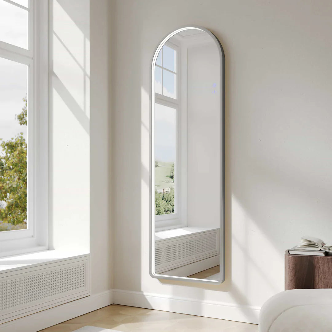 Brushed Nickel 500×1600mm Saga Freestanding LED Arch Mirror