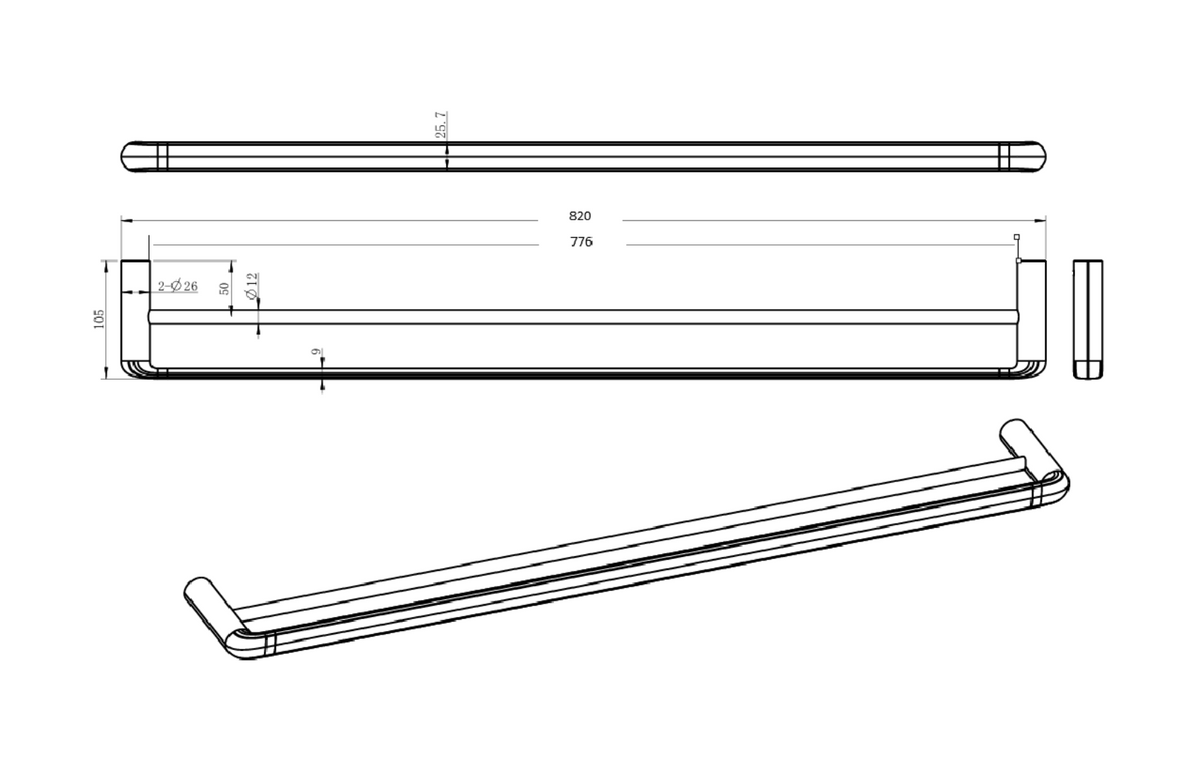 Berlin - Chrome 800MM Double Towel Rail