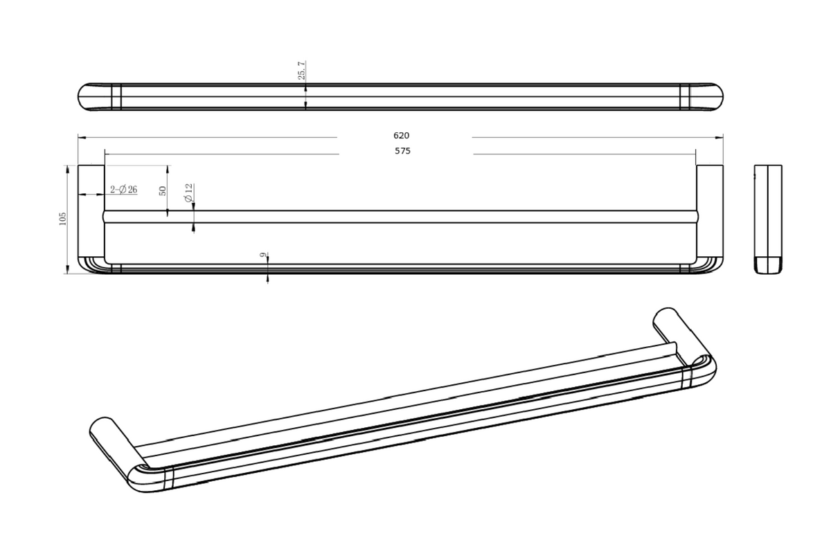 Berlin - Chrome 600MM Double Towel Rail