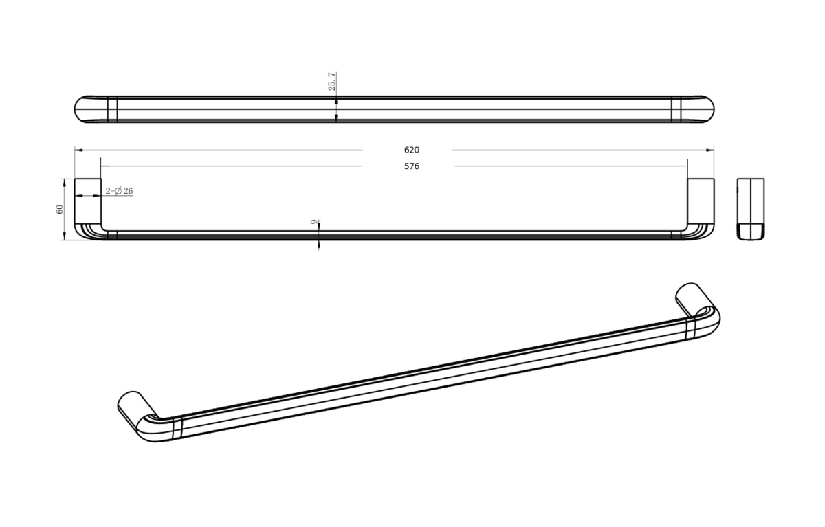Berlin - Chrome 600MM Single Towel Rail