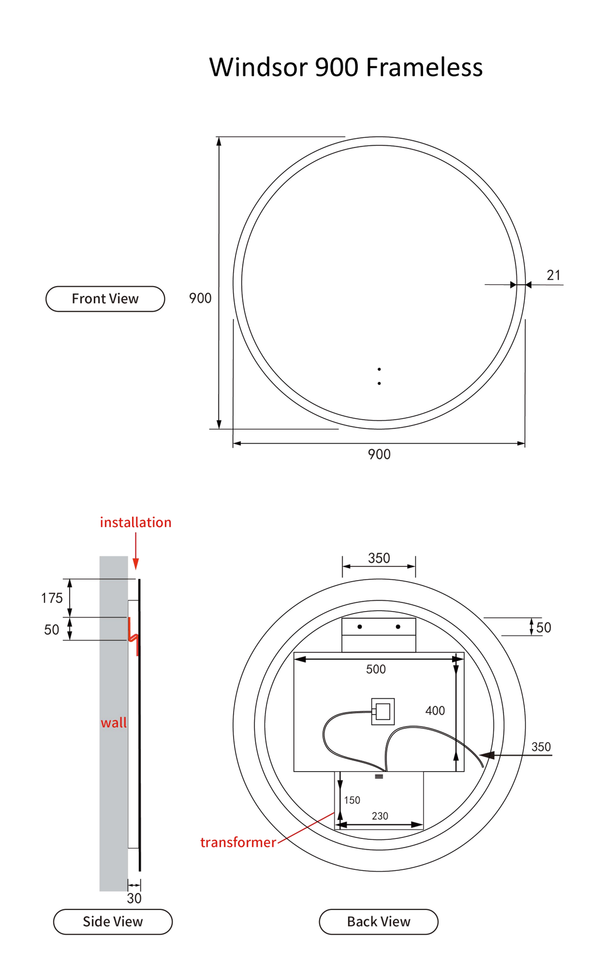 Sienna Round Backlit Led Mirror 900x900mm
