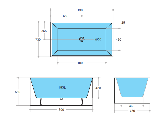Theo 1300mm Square Multi-Fit Freestanding Bath Tub