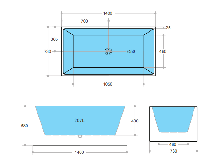 Theo 1400mm Square Multi-Fit Freestanding Bath Tub