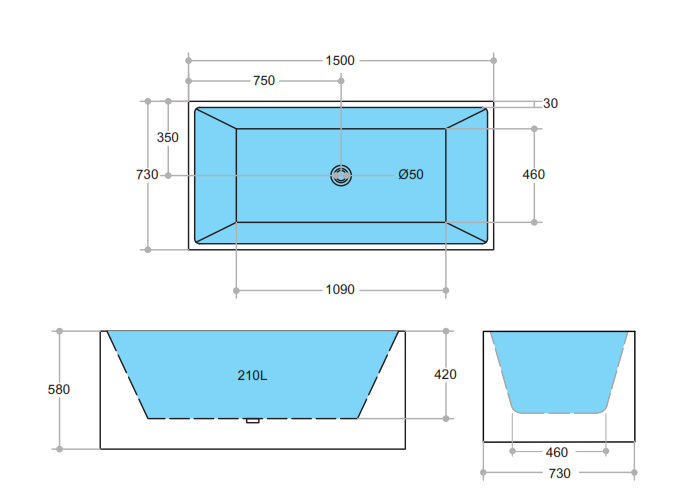 Theo 1500mm Square Multi-Fit Freestanding Bath Tub