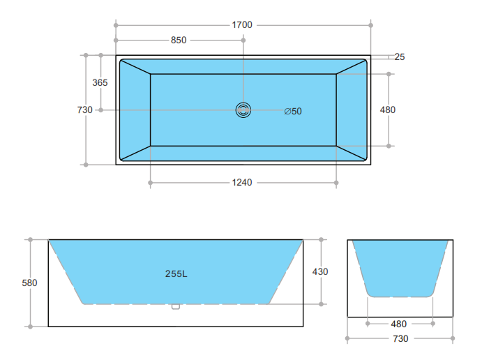 Theo 1700mm Square Multi-Fit Freestanding Bath Tub