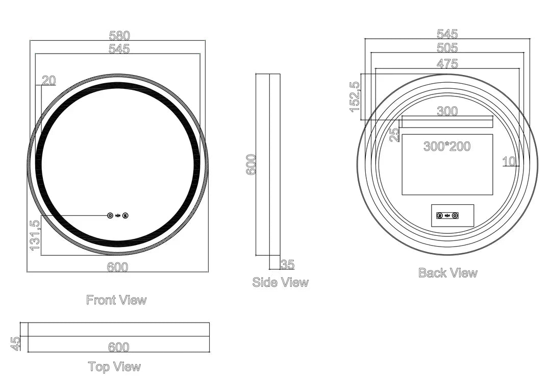 Brsuhed Nickel Frame Venus 600mm / 750mm / 900mm LED Round Mirror