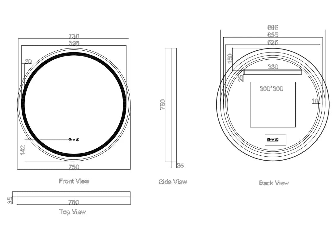 Brsuhed Nickel Frame Venus 600mm / 750mm / 900mm LED Round Mirror