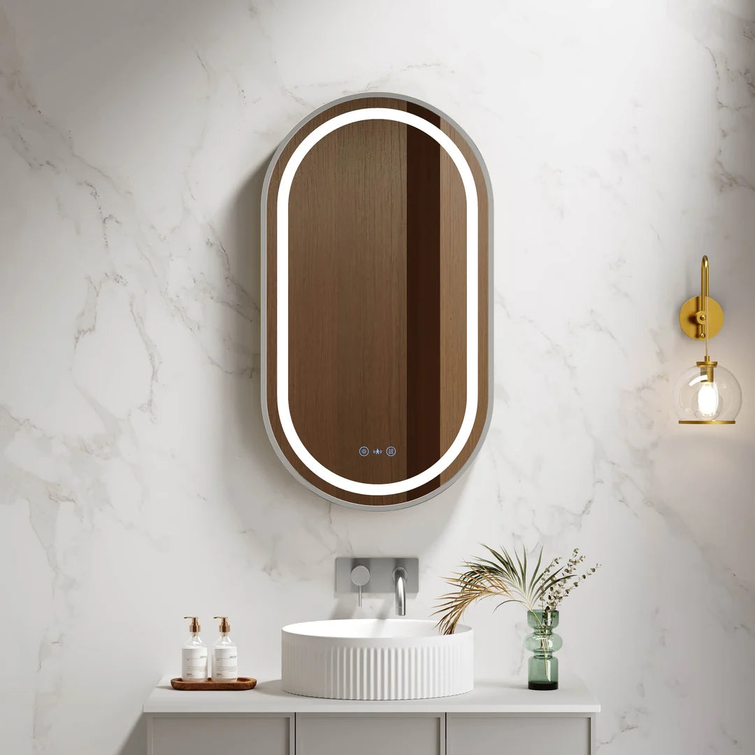 Venus 500×900mm LED Oval Mirror – Brushed Nickel Frame