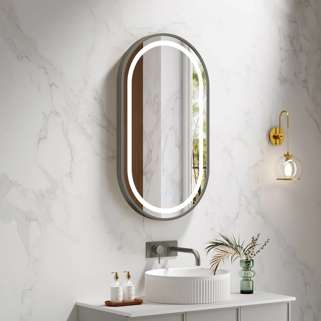 Venus 500×900mm LED Oval Mirror – Gun Metal Frame