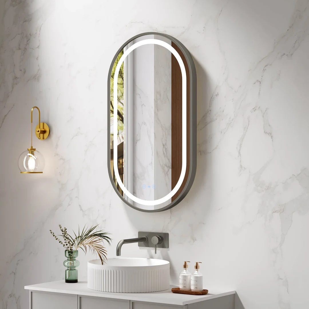 Venus 500×900mm LED Oval Mirror – Gun Metal Frame