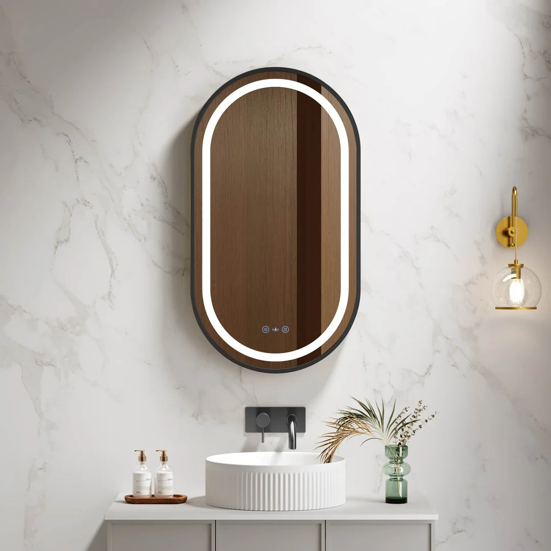 Venus 500×900mm LED Oval Mirror – Matt Black Frame