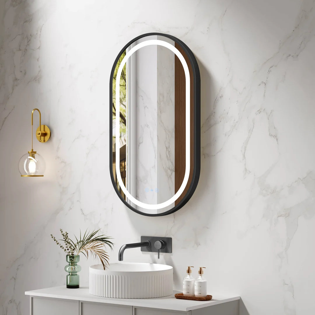 Venus 500×900mm LED Oval Mirror – Matt Black Frame