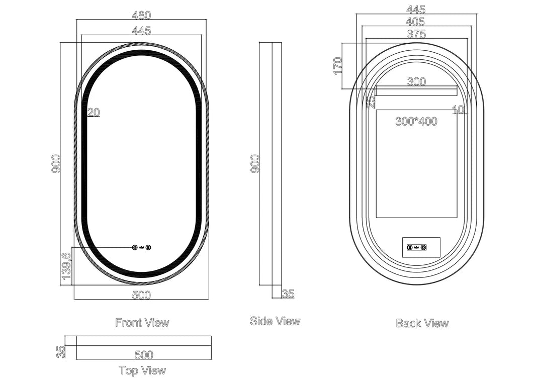 Venus 500×900mm LED Oval Mirror – Matt Black Frame