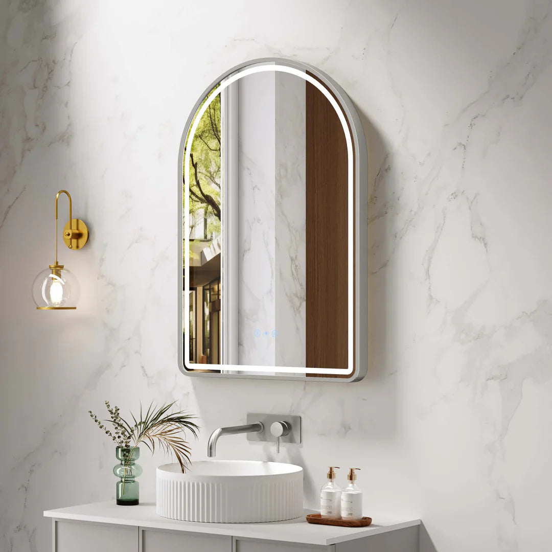 Venus Brsuhed Nickel Framed 600×900mm LED Arch Mirror