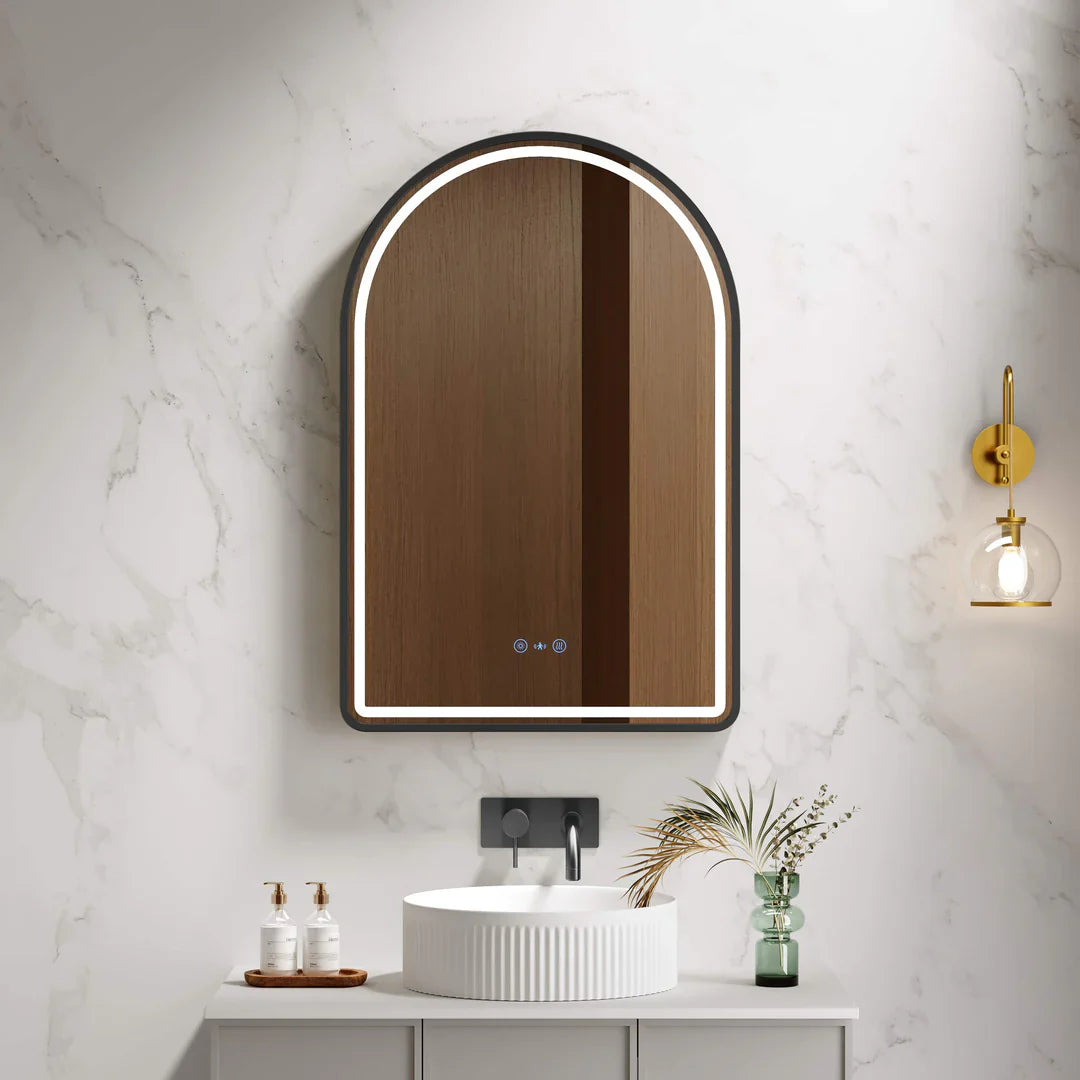 Venus Matt Black Framed 600×900mm LED Arch Mirror