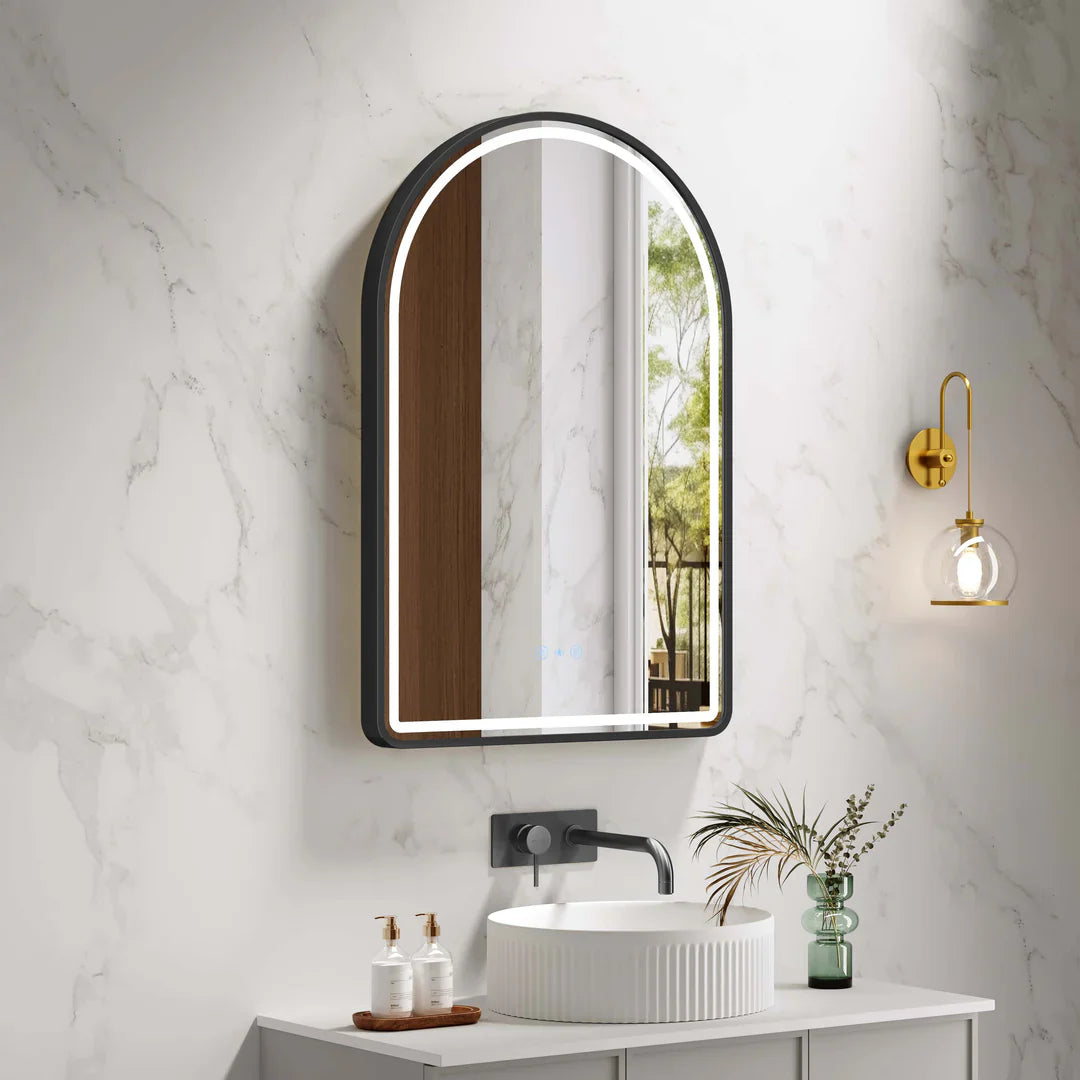 Venus Matt Black Framed 600×900mm LED Arch Mirror
