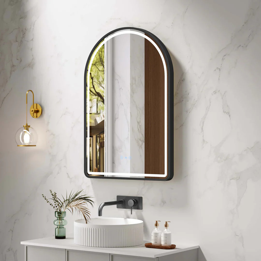 Venus Matt Black Framed 600×900mm LED Arch Mirror