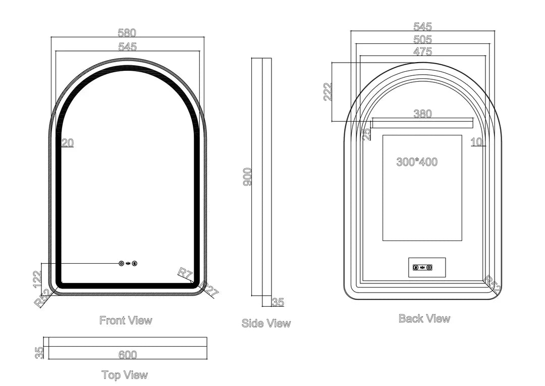 Venus Brsuhed Nickel Framed 600×900mm LED Arch Mirror