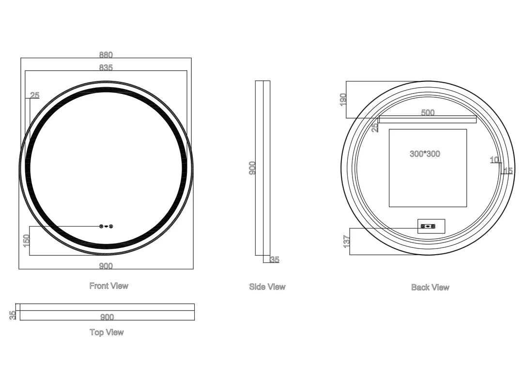 Brsuhed Nickel Frame Venus 600mm / 750mm / 900mm LED Round Mirror