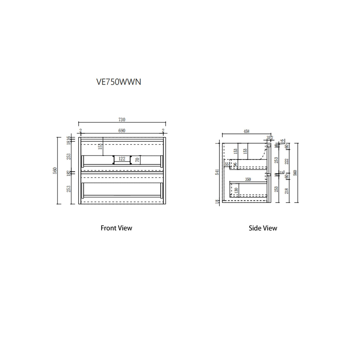 Aulic | 750mm Venetta Walnut Framed Wall Hung Vanity