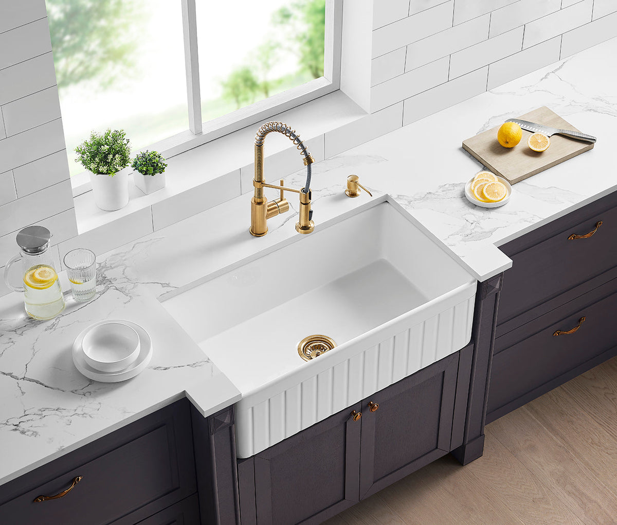 828 x 457mm Greenwich Gloss White Fire clay Farmhouse Sink