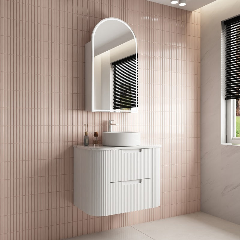 Aulic 900mm Curva White Fluted Wall Hung Vanity 900mm