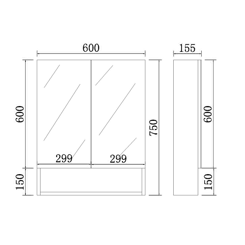 Riva Gloss White 600mm Double Door Shaving cabinet