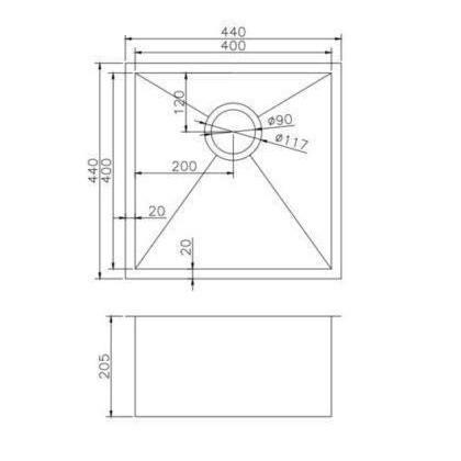 440 x 440 x 205 mm Kitchen Sink - Acqua Bathrooms