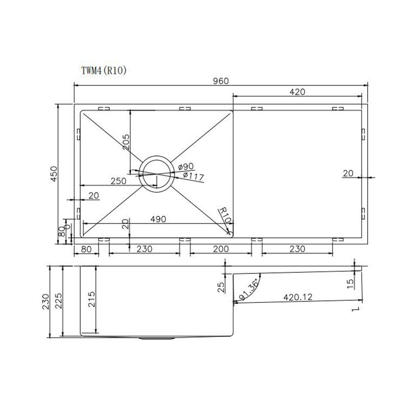 960 x 450 x 230 mm Kitchen Sink - Acqua Bathrooms