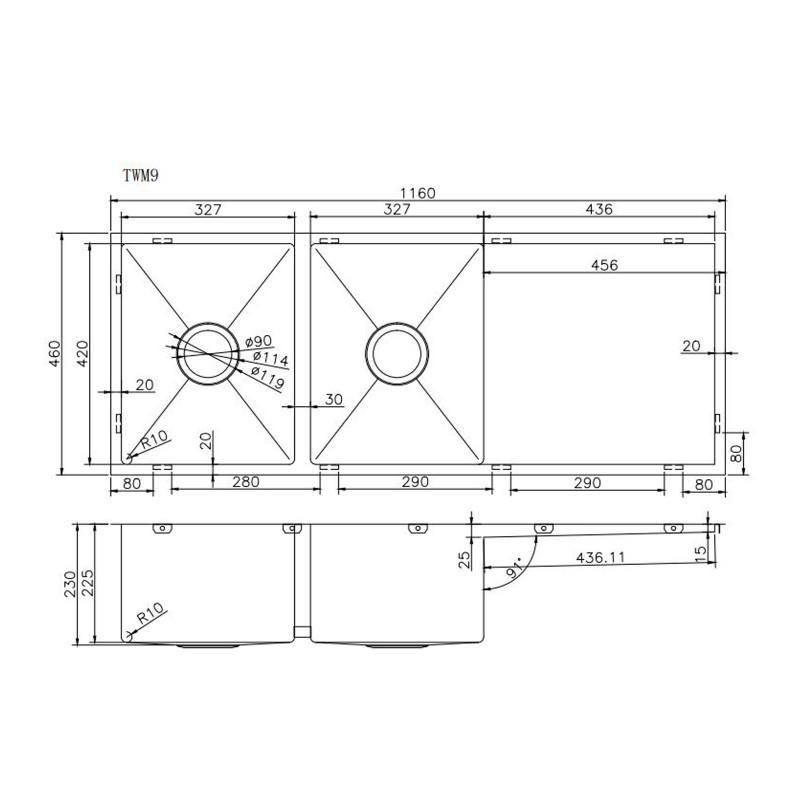 1160 x 460 x 230 mm Kitchen Sink - Acqua Bathrooms
