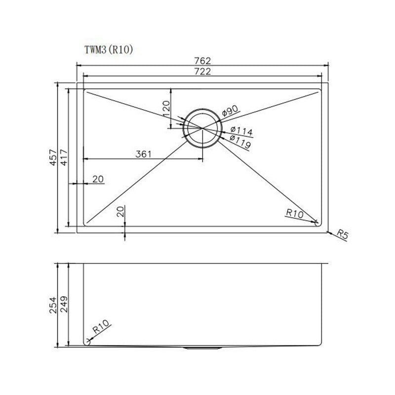 762 x 457 x 254 mm Kitchen Sink - Acqua Bathrooms