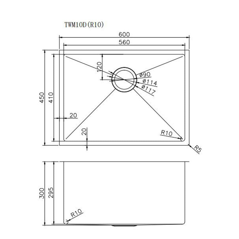 600 x 450 x 300mm Kitchen Sink - Acqua Bathrooms